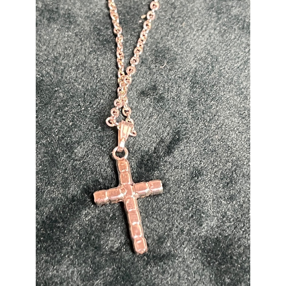 Gold Tone Red Rhinestone Cross Pendant Necklace Religious Jewelry 18-20 Inch - Picture 3 of 6